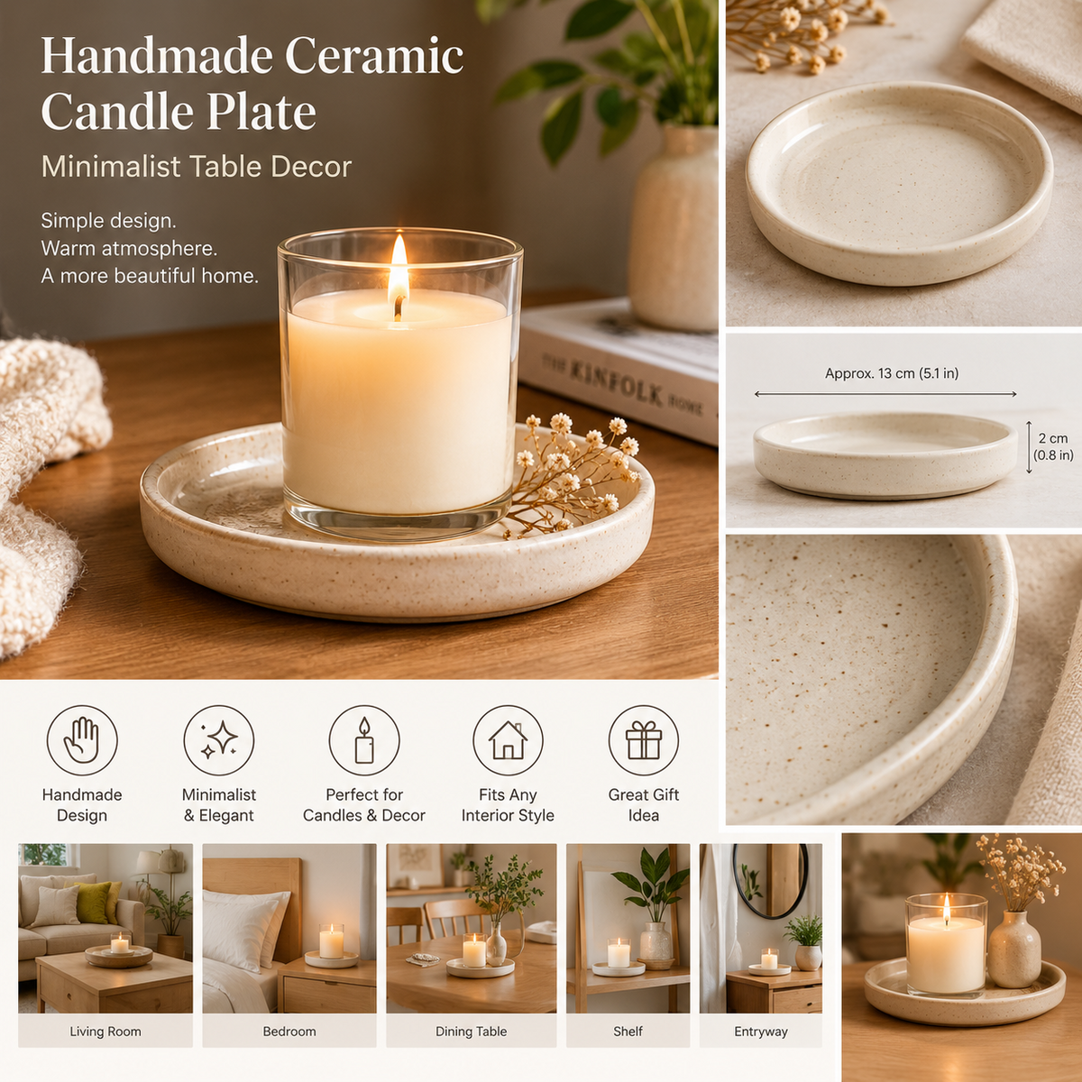 Handmade Ceramic Candle Plate – Minimalist Table Decor